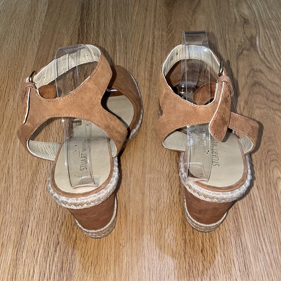 Stuart Weitzman Cognac Brown Wedge Suede Espadrille Sandals - Picture 3 of 9
